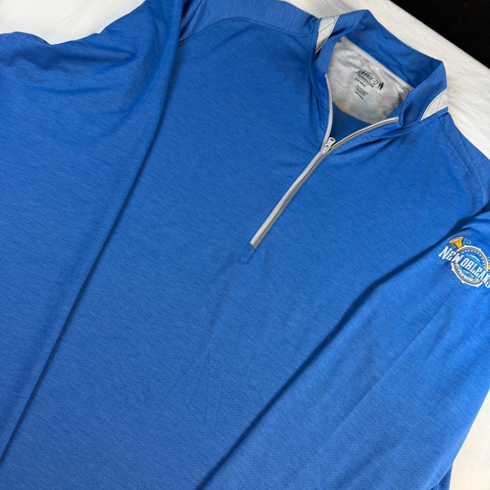 Johnnie-O Pullover Mens Brewer 2XL Blue New Orleans Super Bowl LIX 1/4 Zip EUC‎